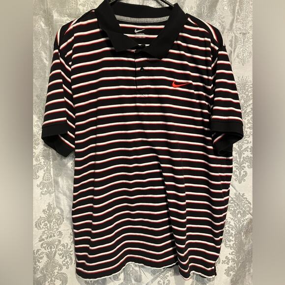 Nike striped short sleeve polo shirt, swoosh size XXL black red white - Picture 1 of 10